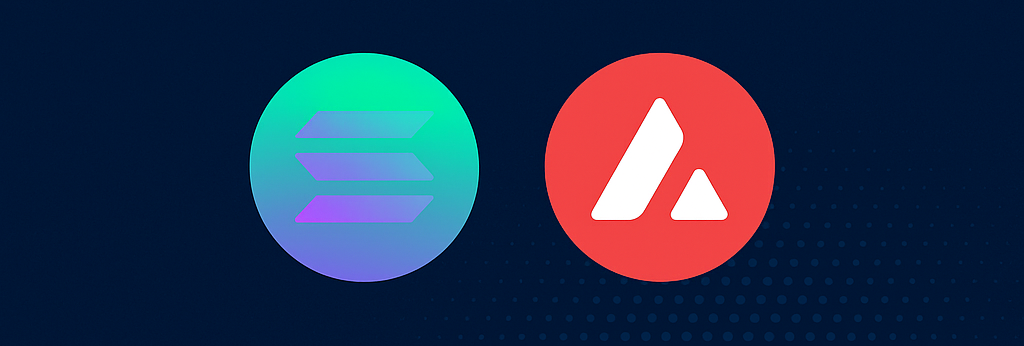 Logos of Solana (left) and Avalanche (right) on a dark blue background