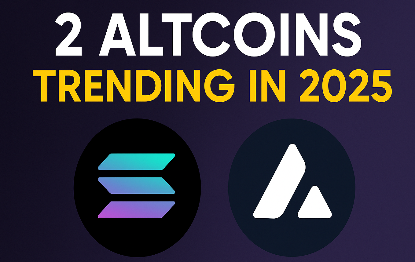 Graphic showing 2 trending altcoins in 2025, Solana (SOL) and Avalanche (AVAX) logos