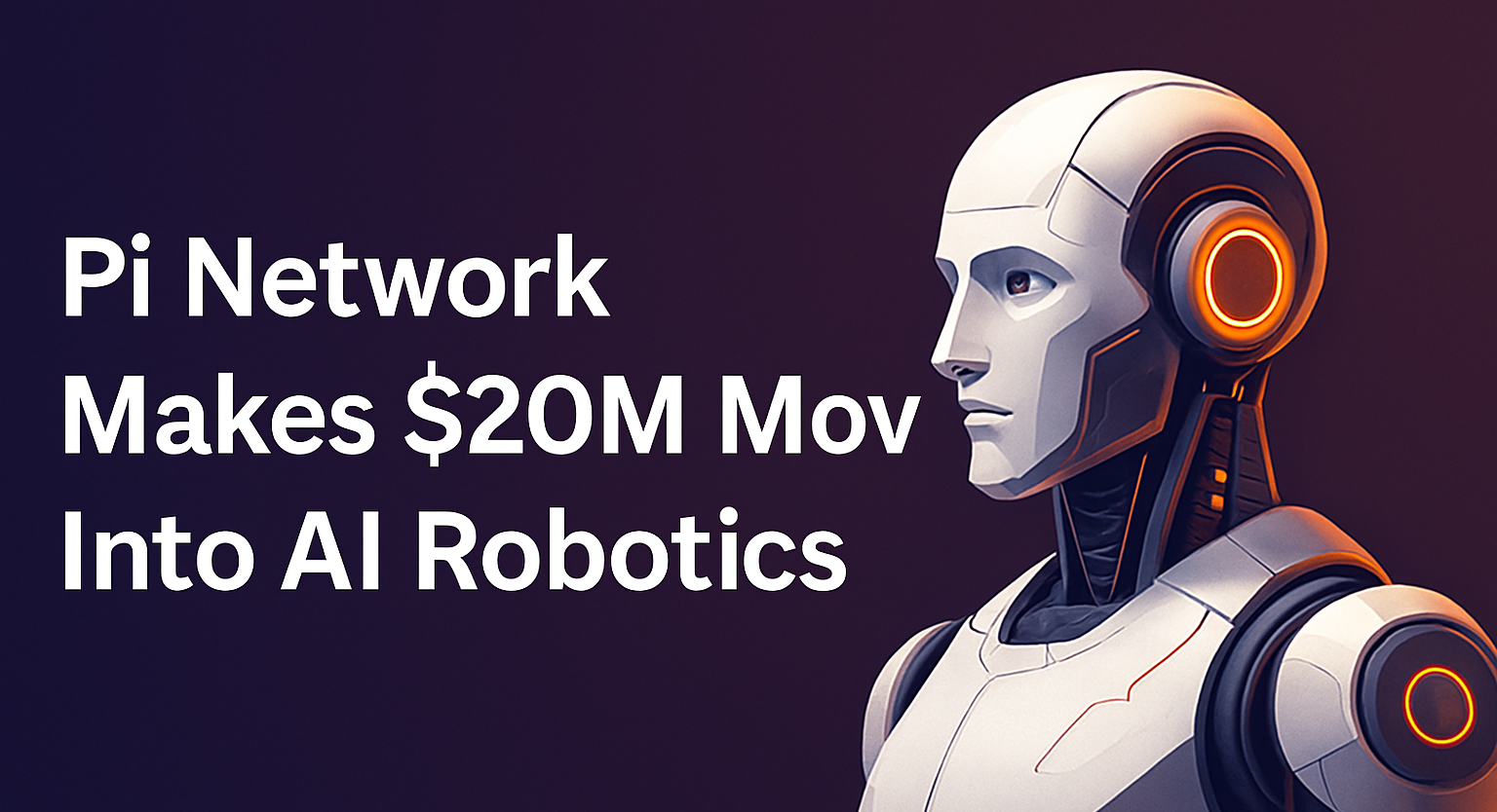 Futuristic robotic arm with glowing Pi Network logo on a digital AI network background