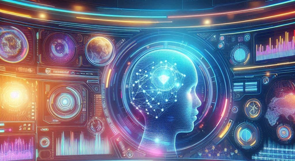 Futuristic AI interface analyzing XRP cryptocurrency trends with global market data and blockchain patterns